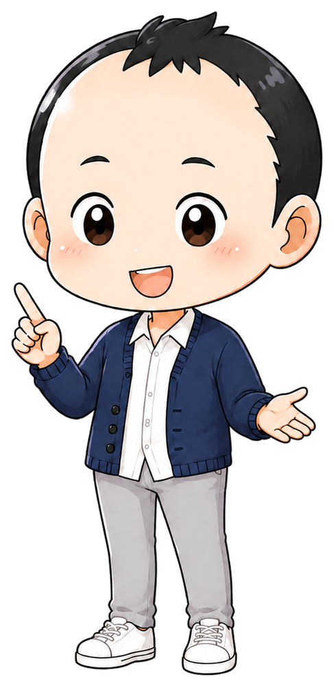 笑顔で指差しする案内役キャラクター
