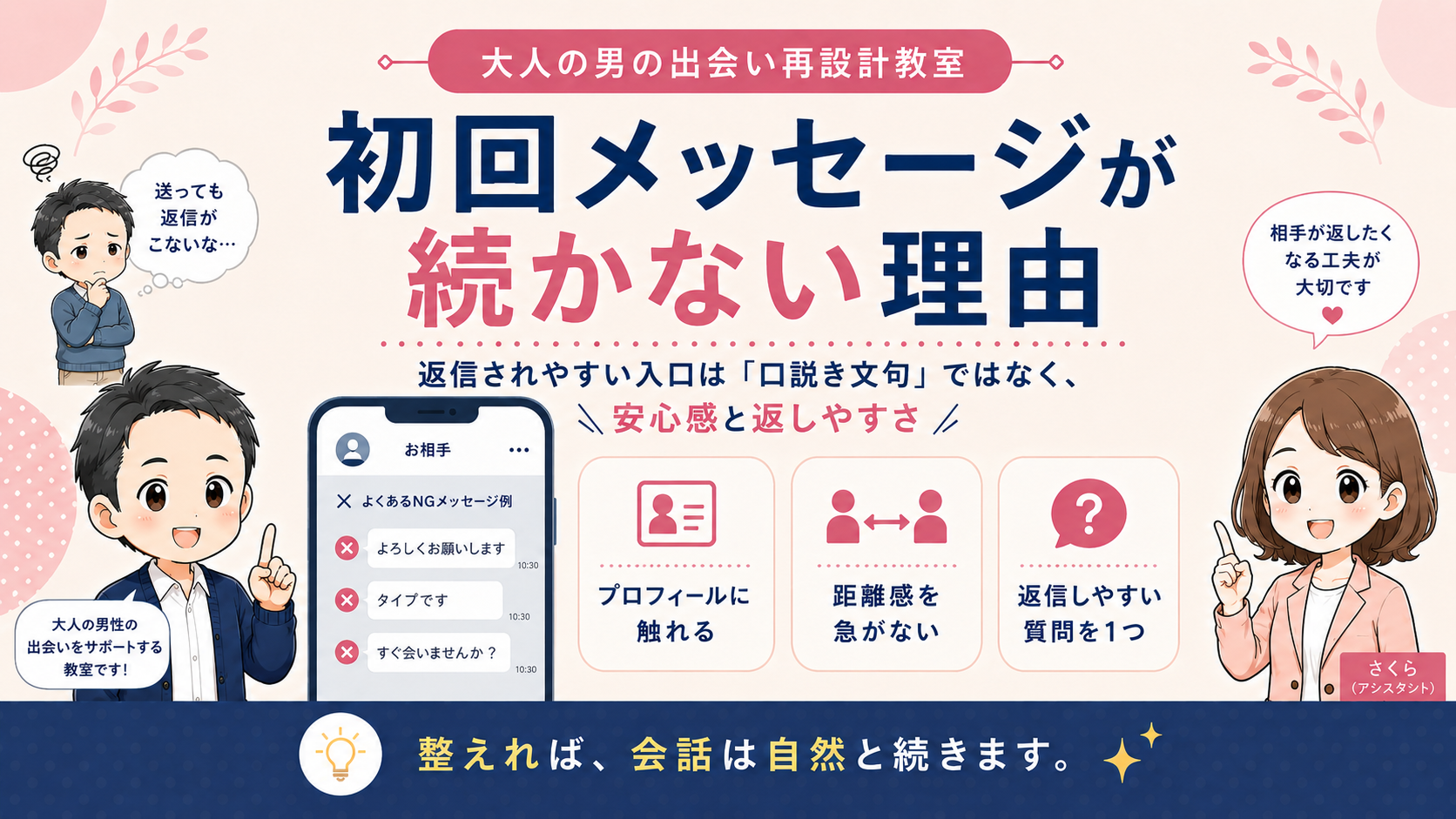 マッチングアプリで初回メッセージが続かない理由と改善策のアイキャッチ画像