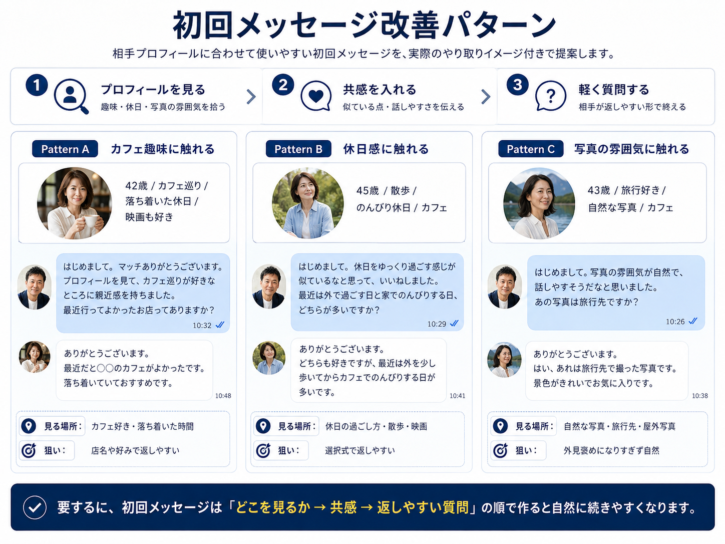 初回メッセージ改善パターンのやり取りモック
